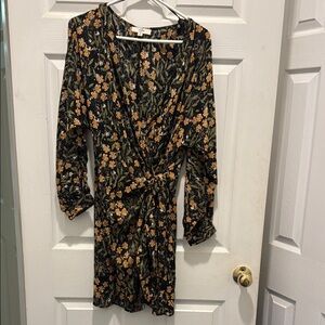 Entro Black and Gold Wrap Dress with Bishop Sleeves